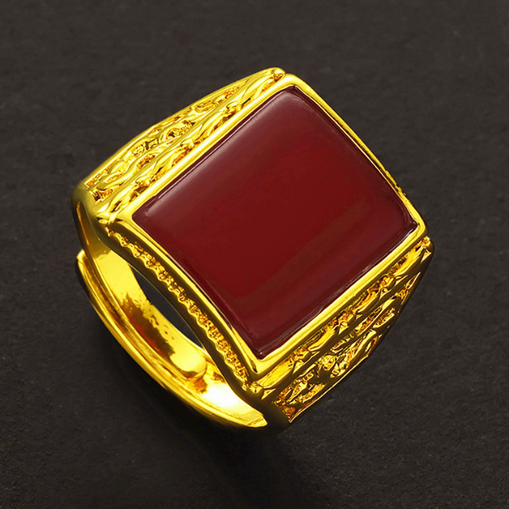 Placer Gold In Vietnam plated semiprecious square stone finger ring for men wholesale