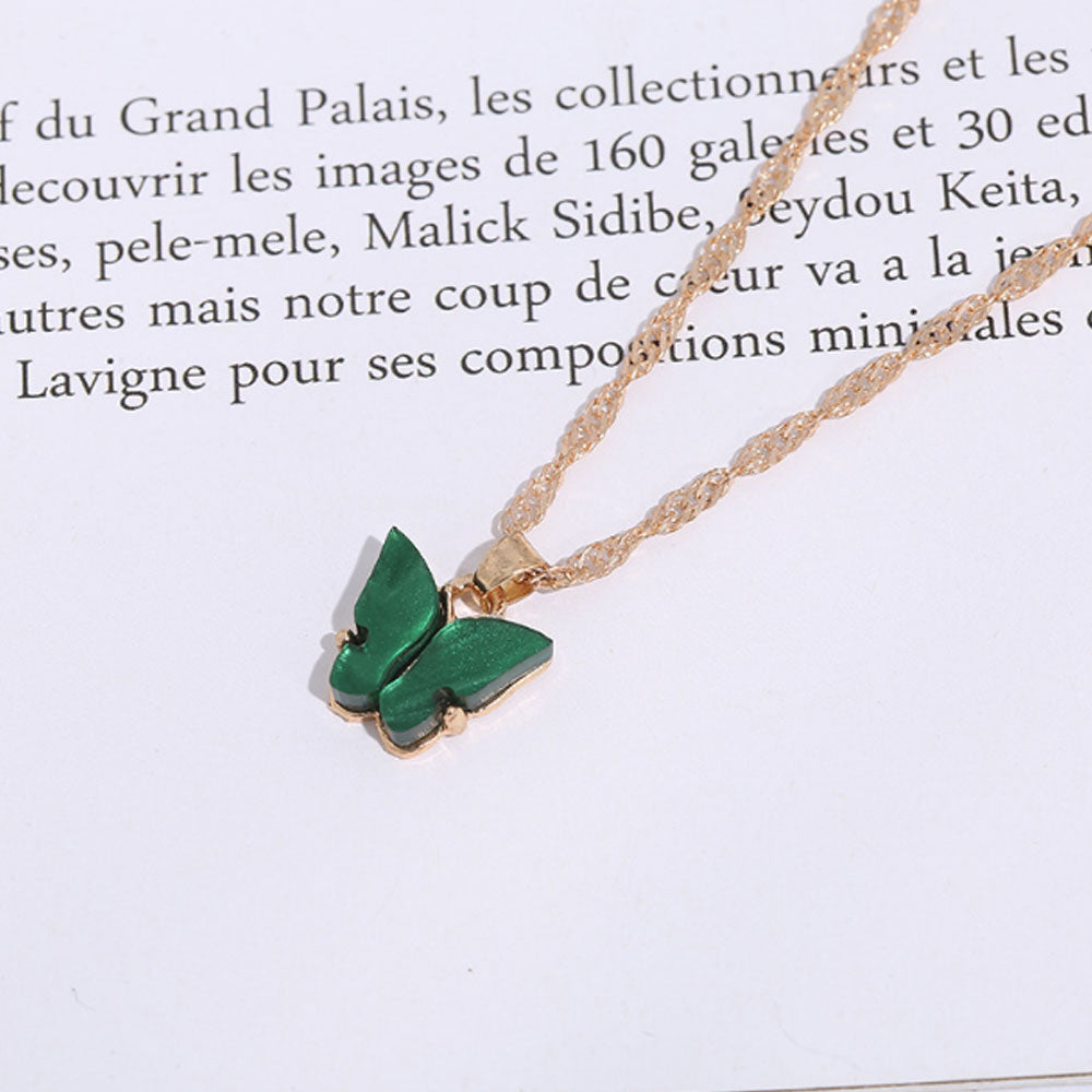 Fashion Trendy alloy acrylic fashion butterfly charm pendant necklace jewelry women