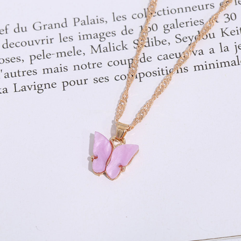 Fashion Trendy alloy acrylic fashion butterfly charm pendant necklace jewelry women