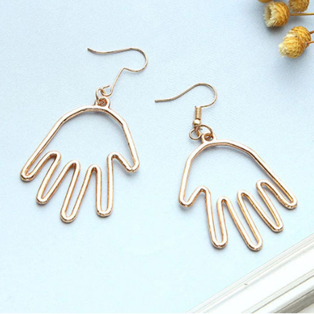 lloy gold and silver hollow hand shaped drop dangle earrings