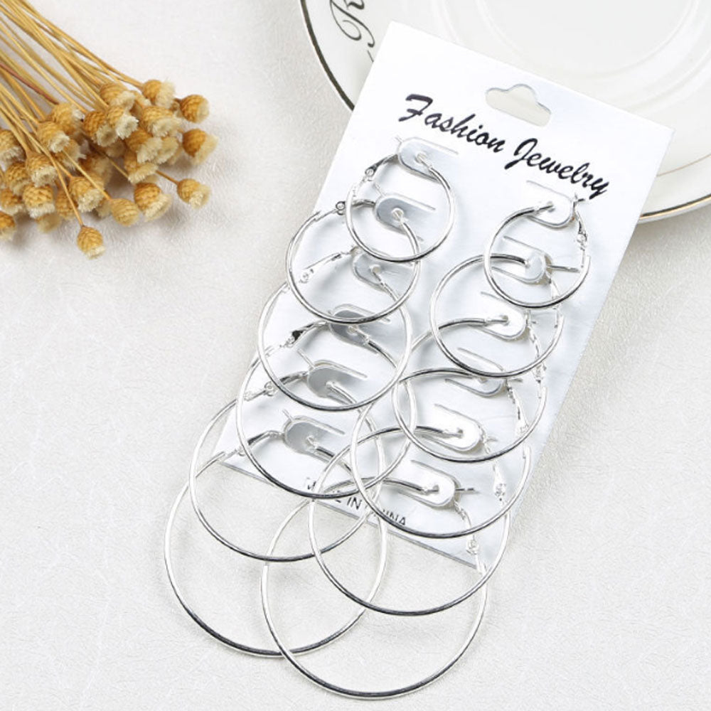 wholesale fashion trendy korean simple big alloy hoop earrings for women hoop earring 6 pairs a set