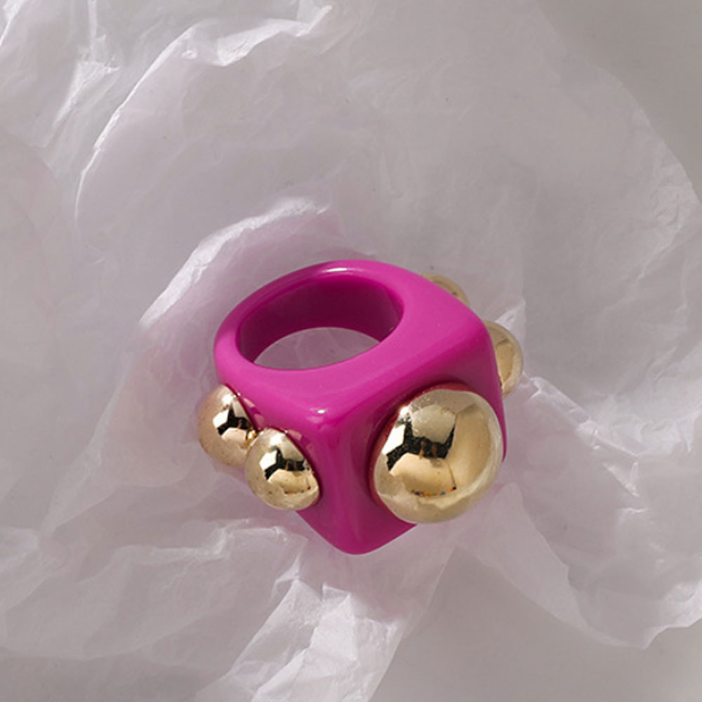 fashion new design resin rings acrylic cute trendy finger rings with ball beads welding finger rings colorful