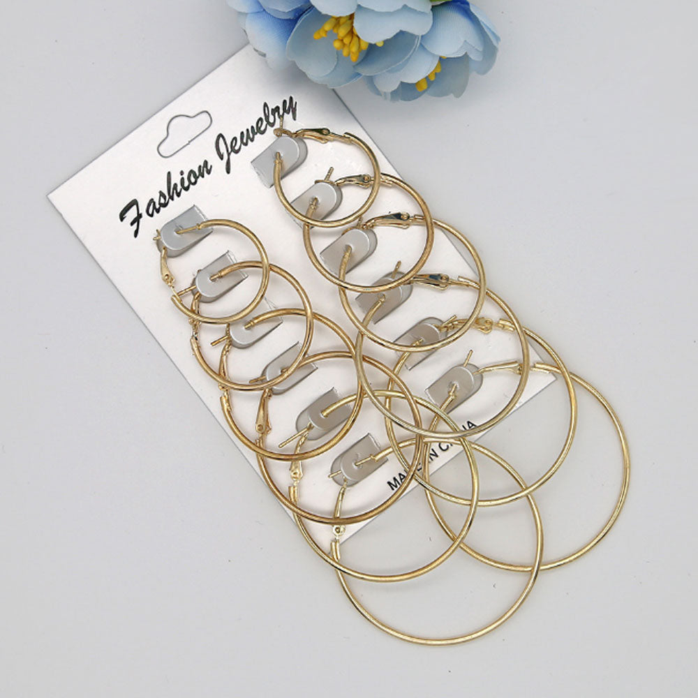 wholesale fashion trendy korean simple big alloy hoop earrings for women hoop earring 6 pairs a set
