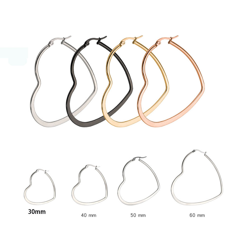 wholesale trendy fashion surgical stainless steel heart shape geometric clip on big hoop drop pendant earrings jewelry for women