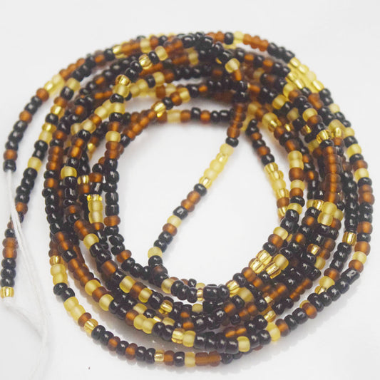 brown skin color african mix glass seed beads tie on waist beads belly body chain with clasp double cotton string for ladies