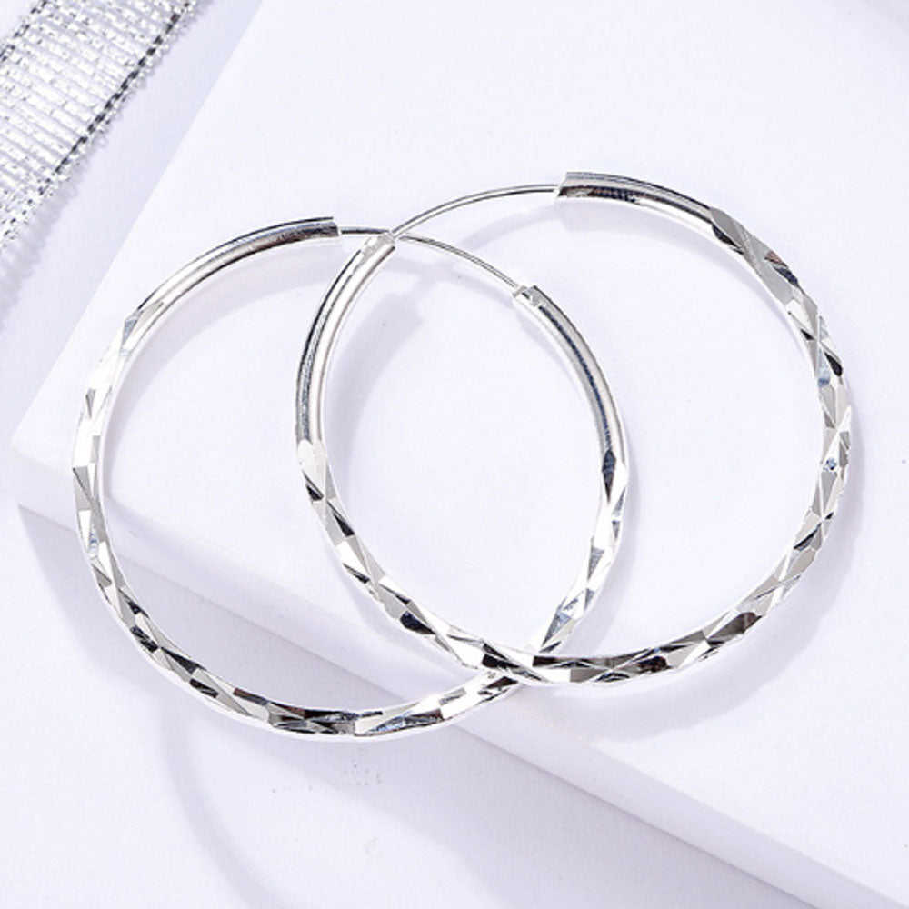 korean style silver alloy hoop earrings round hollow brass earrings women