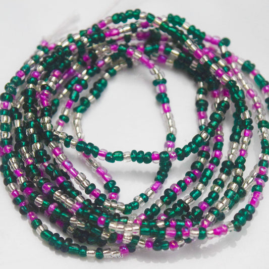 green color fashion african mix glass seed beads tie on waist beads belly body chain with clasp double cotton string for ladies