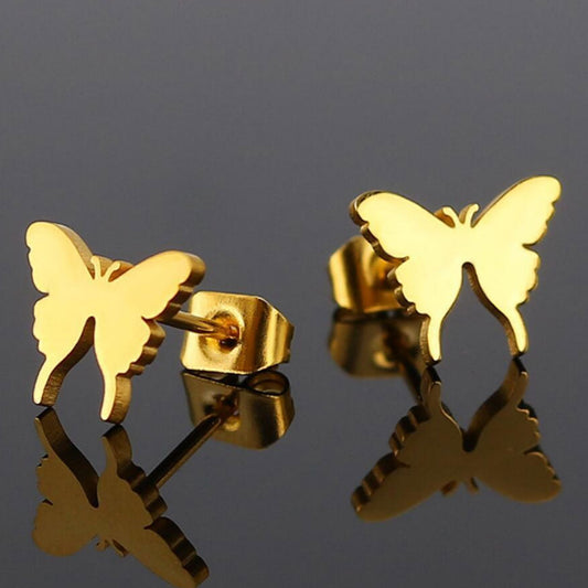 wholesale trendy fashion Korean surgical stainless steel gold butterfly charm stud earrings jewelry for women