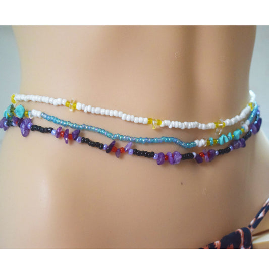handmade glass seed beads quartz jade waist belly chain with lobster clasp for women