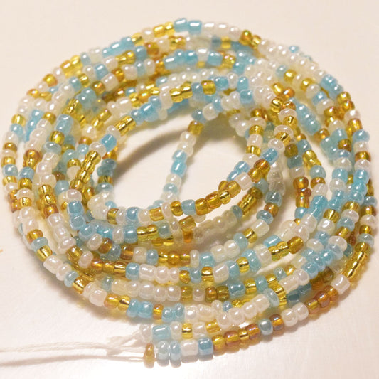white gold blue mix fashion african mix glass seed beads tie on waist beads belly body chain double cotton string for ladies