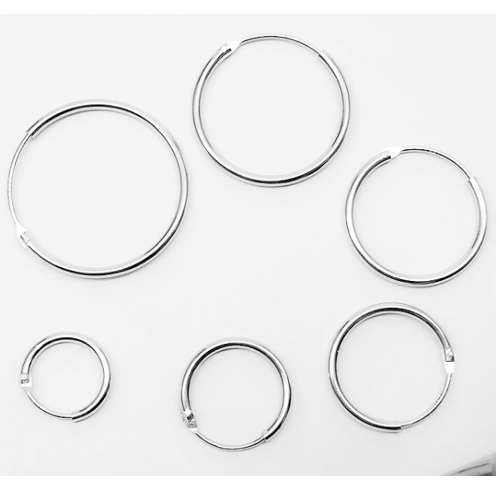 full zises sterling silver 925 with 18k white gold plated hoops earrings plain jewelry unisex for both women and men