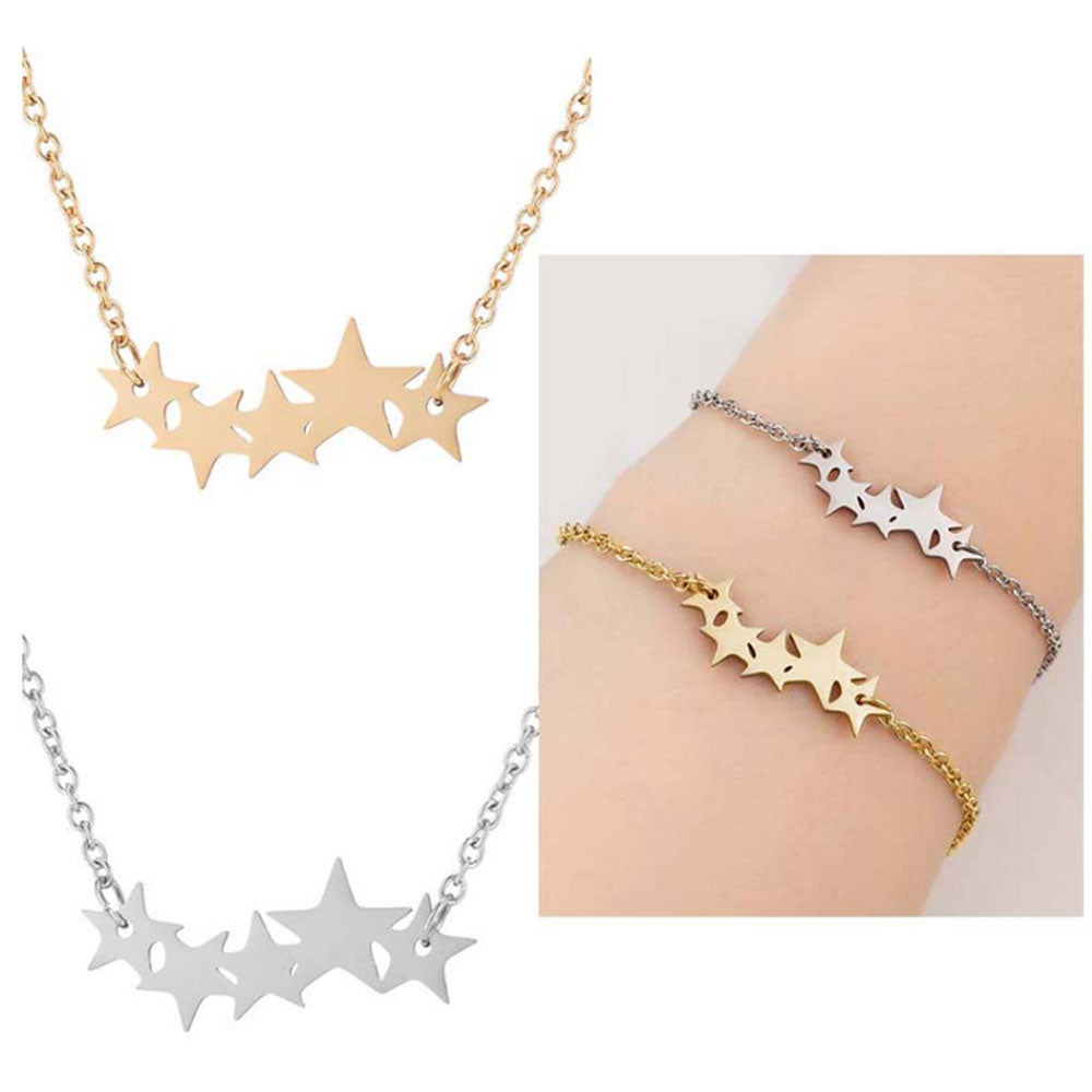 fashion titanium stainless steel jewelry shooting stars pendant charms necklace and ladies bracelet gold and silver jewelry