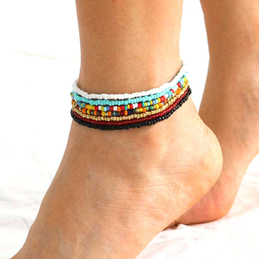 boho elastic cord african glass seed beads ankle bracelets for women