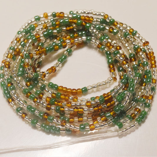 green coffe silver mix fashion african mix glass seed beads tie on waist beads belly body chain double cotton string for ladies