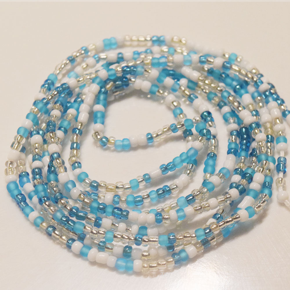 blue white silver mix fashion african mix glass seed beads tie on waist beads belly body chain double cotton string for ladies