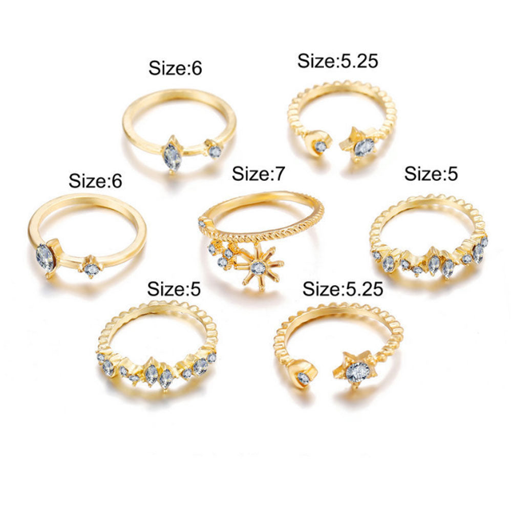 korean fashion adjustable alloy gold plated finger rings jewelry women sets for all fingers