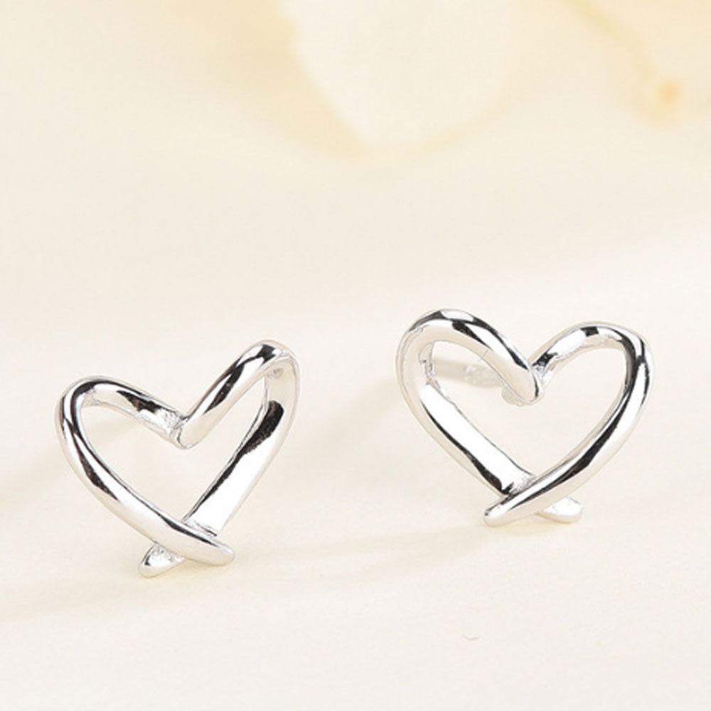 fashion sterling silver 925 geometric tiny love heart stud earring jewelry