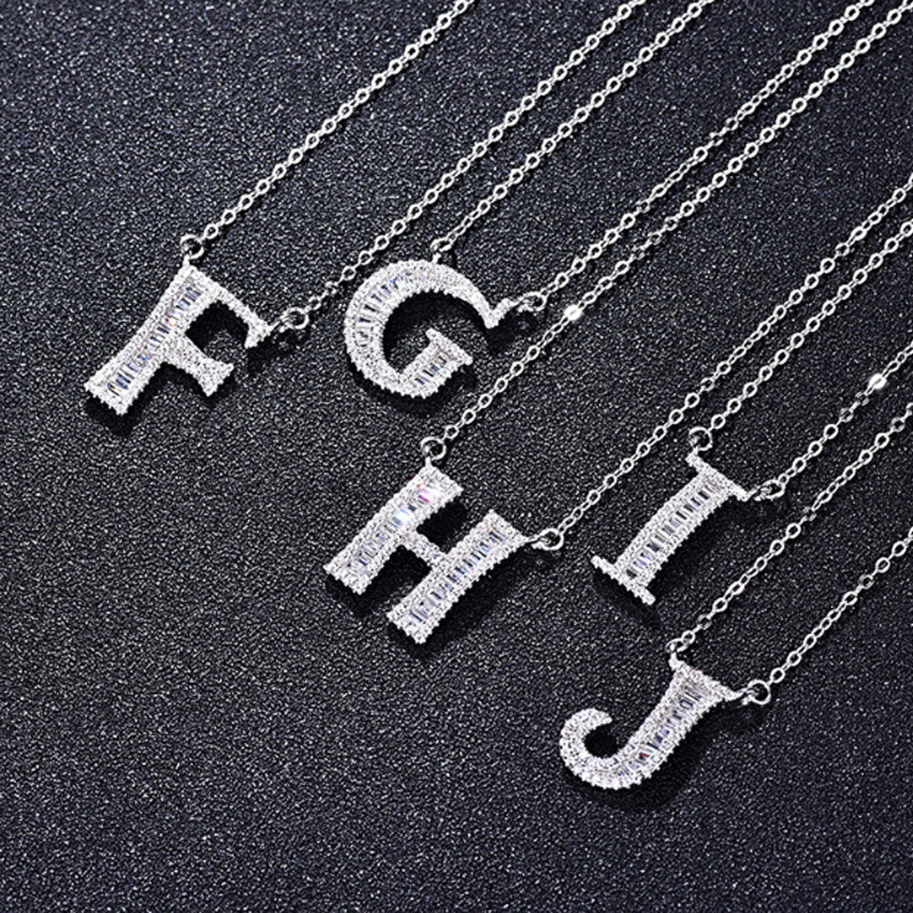 women blinged out hot fashion 925 sterling silver with cubic zircon 26 initial capital letter charm pendant chain necklace jewelry