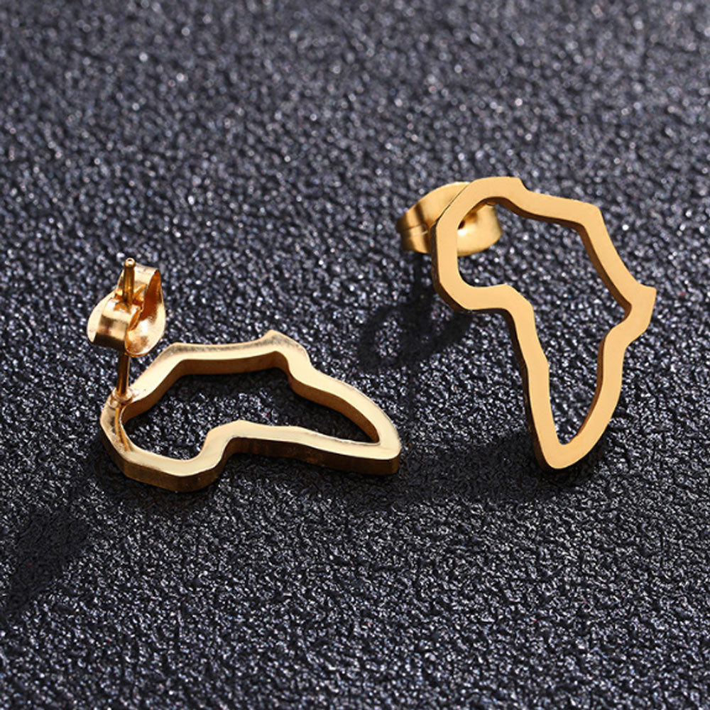 2x1.5cm small size stainless steel dangling big african map shaped gold silver fashion pin earrings jewelry women