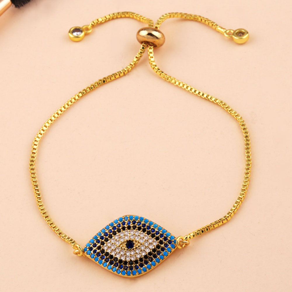 fashion cubic zirconia beads paving blue d-evil eye bracelet women adjustable