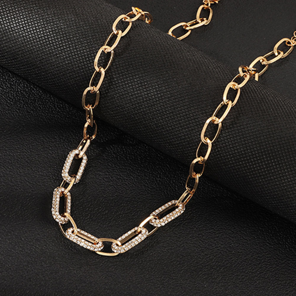 brass alloy fashion women ladies trendy bling rhinestone chunky thick necklace chain choker