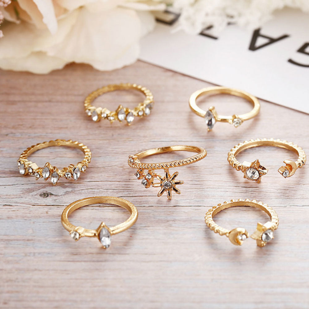 korean fashion adjustable alloy gold plated finger rings jewelry women sets for all fingers