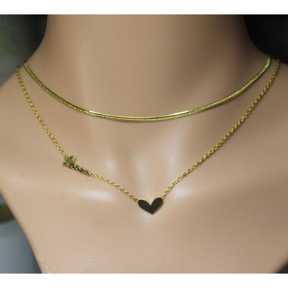 boho fashion stainless steel snake chain two layers birthday snake chain link heart pendant necklace women 18k gold plated