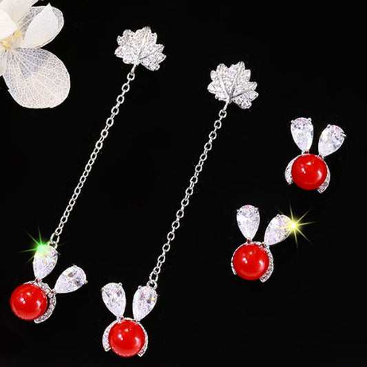 korea small cubic zirconia beads paving bunny rabbit dangle drop earrings cute jewelry women