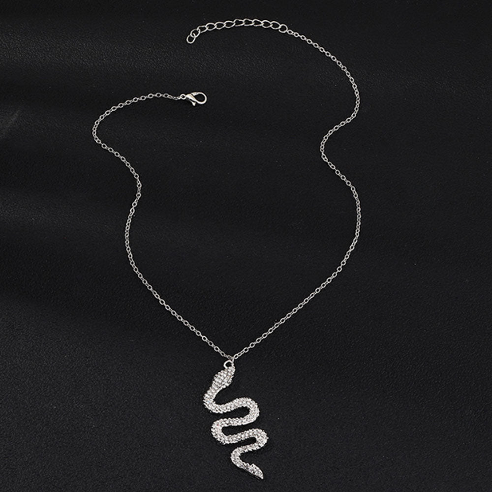 trendy fashion women alloy cheap gold plated rhinestone snake pendant necklace jewelry