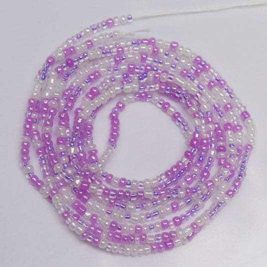 purple white mix fashion african mix glass seed beads tie on waist beads belly body chain double cotton string for ladies