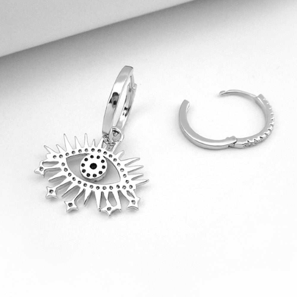 korea rhinestone beads paving turkish d-evil eye pendant dangle drop hoop huggie earrings cute jewelry women