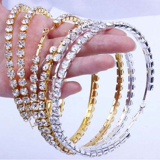 trendy party rhinestone diamond big large hoop earrings for women