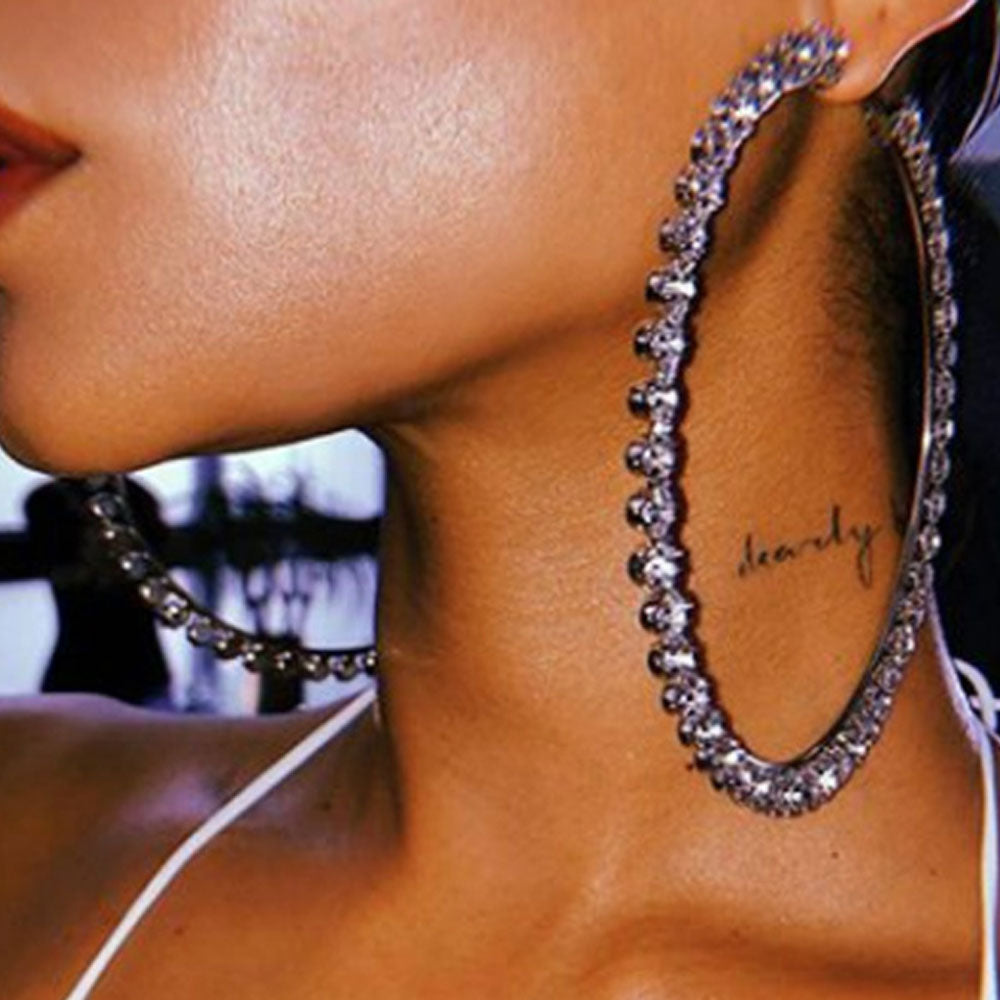 trendy party rhinestone diamond big large hoop earrings for women