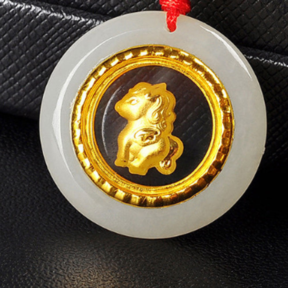 Christmas Chinese New Year A grade 24k gold plated Jade twelve chinese zodiac signs Pendant Necklace Jewelry