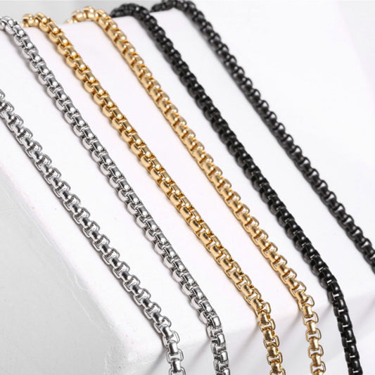 2.5mm 3mm 4mm gold silver and black stainless steel box chain pendants necklace for men and women jewelry