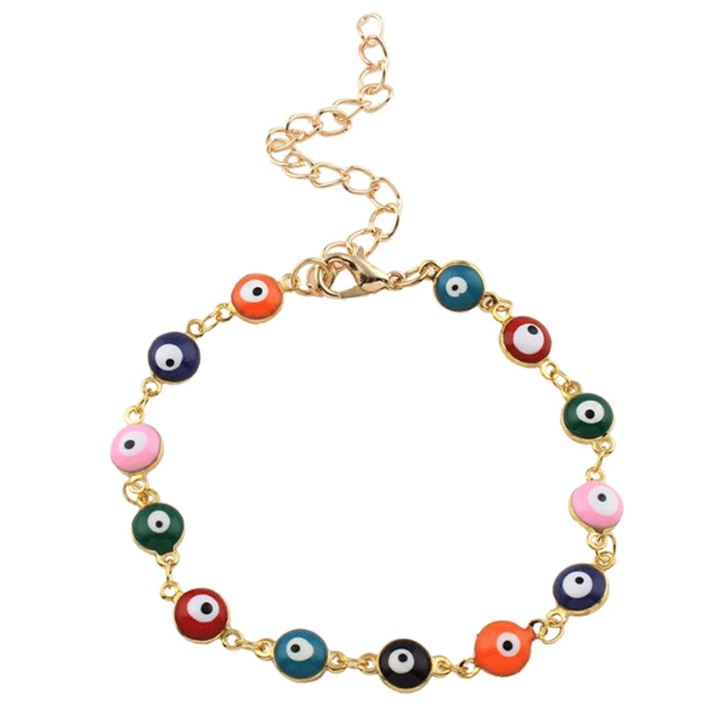 quake fashion plastic turkish red black blue pink d-evil eye bead with stainless steel chain adjustable bracelet jewelry