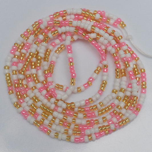 pink white gold mix fashion african mix glass seed beads tie on waist beads belly body chain double cotton string for ladies