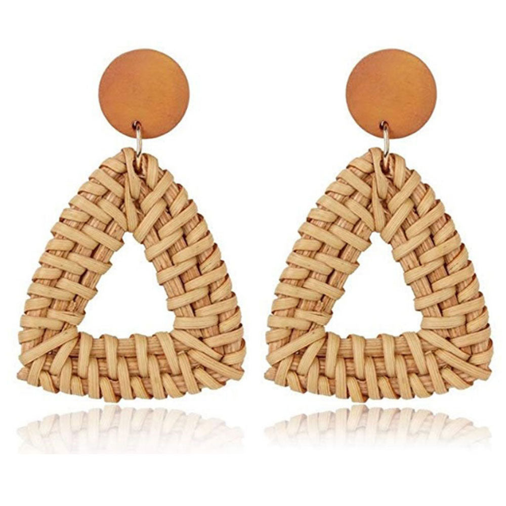 bohemian lovely geometric rattan earrings handmade for women supplies