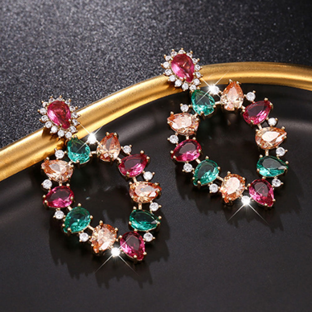 colorful cz cubic zirconia dangle earrings women