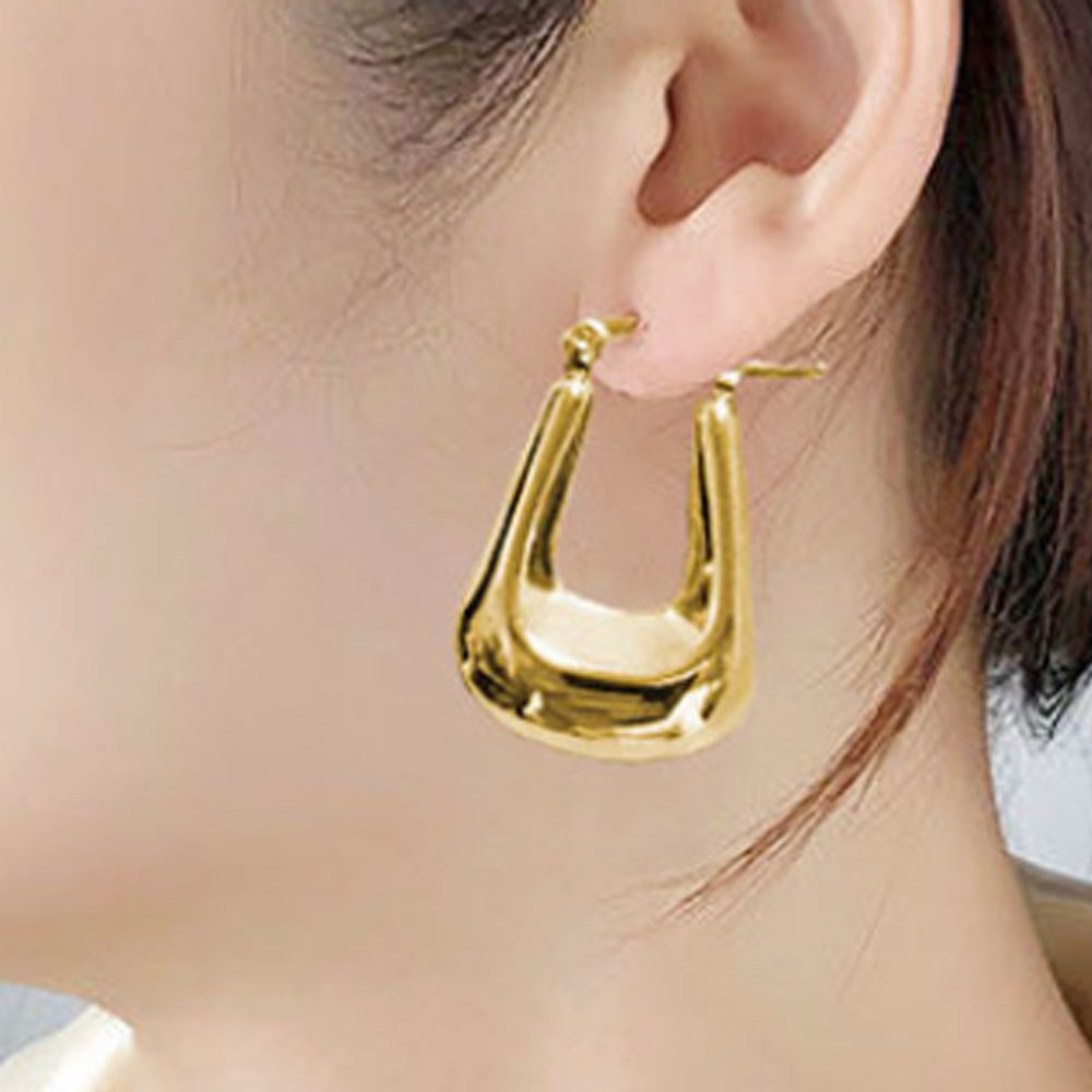baby girl large thick plain stainless steel hollow dangle hoop earrings18k gold plated women earring jewelry