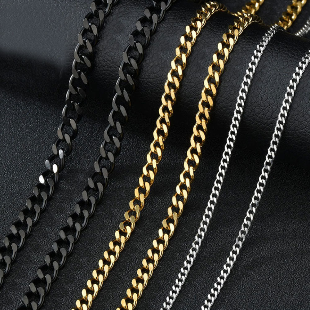 3mm 5mm and 7mm wide stainless steel cuban link chain necklace jewelry
