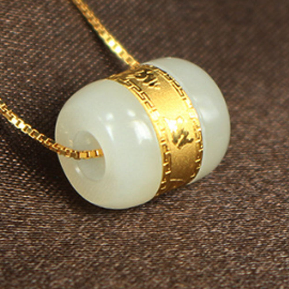 fahion 24k gold with stone Om Mani Padme Hum necklace pendant chain not included jewelry hetian carved jade