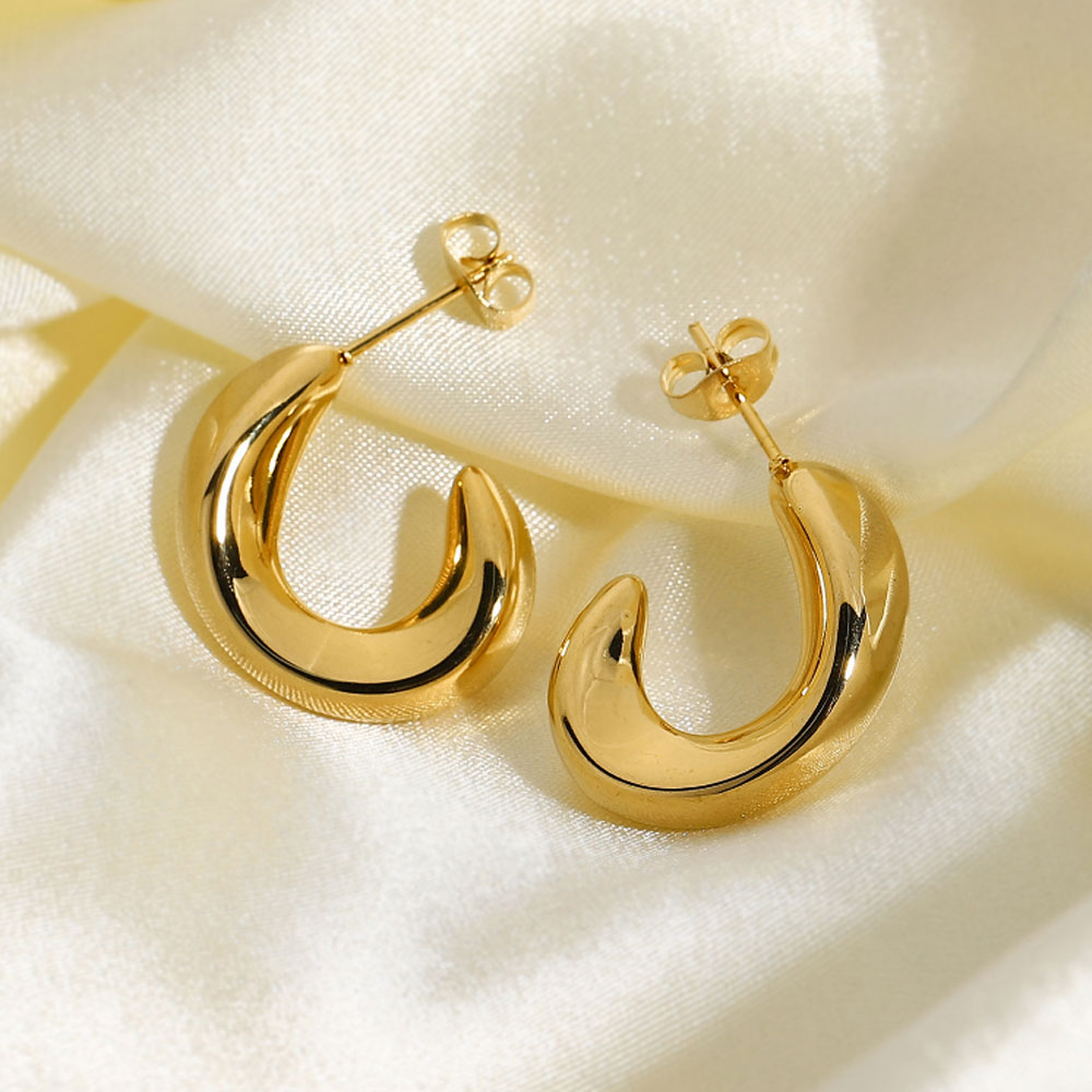 baby girl large thick plain stainless steel c half hoop earrings 18k gold plated women earring jewelry