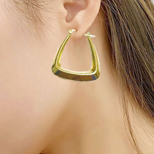 baby girl large thick plain stainless steel trapezoid hoop dangle earrings 18k gold plated women earring jewelry