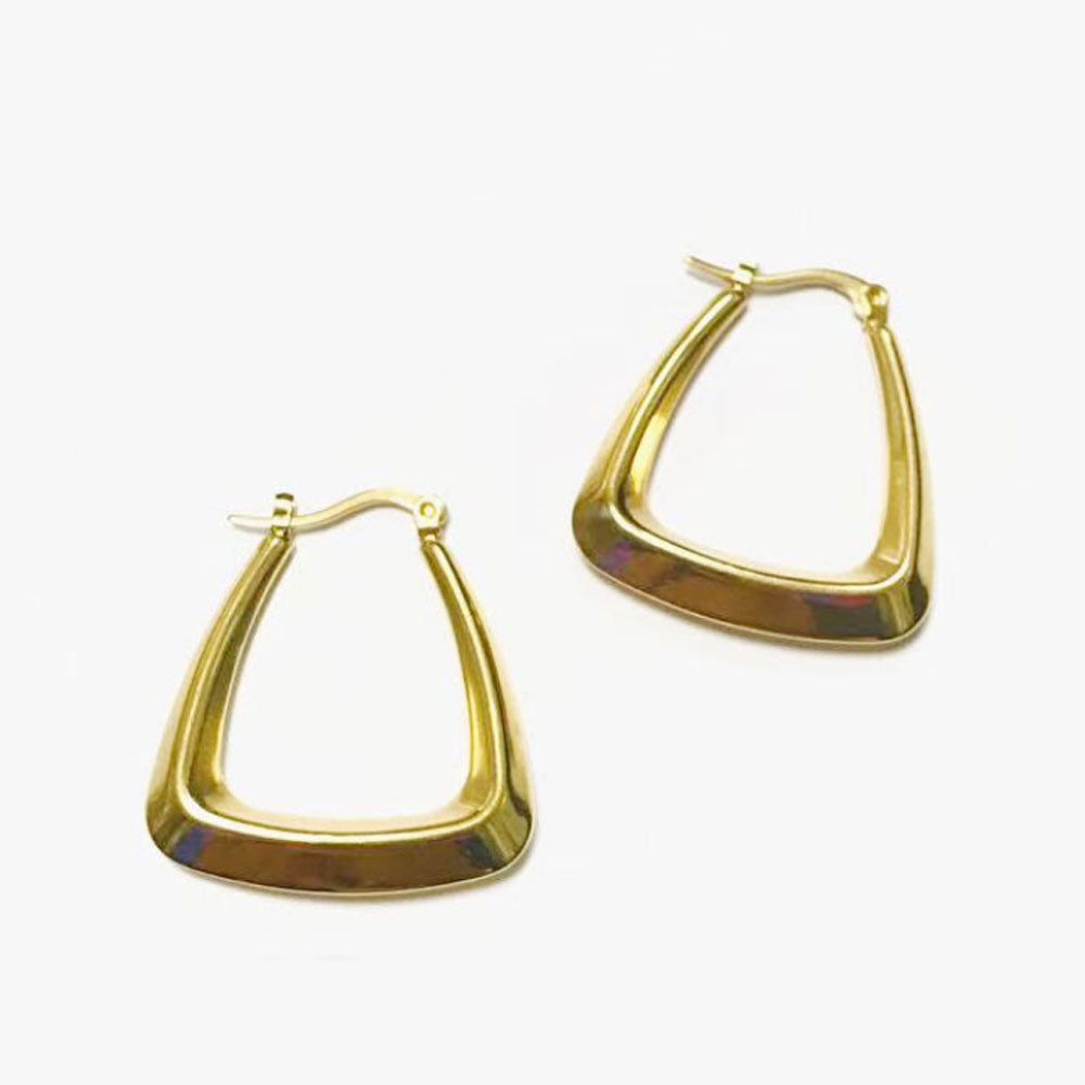 baby girl large thick plain stainless steel trapezoid hoop dangle earrings 18k gold plated women earring jewelry