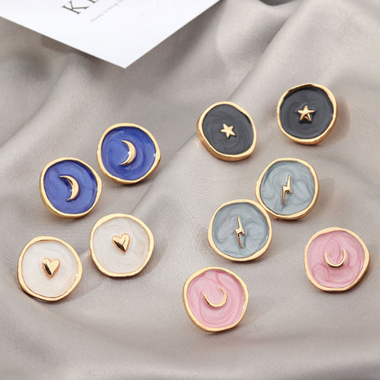 korean moon star lightning five pointed enamel stud earrings jewelry on sale