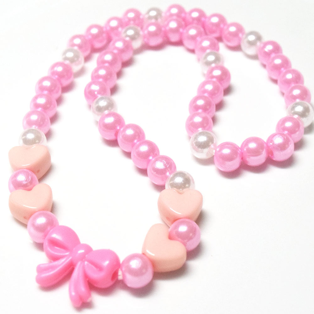 pink acrylic beads beaded little toddler girls' kids children butterfly bowknot necklace and bracelet set accessories jewelry