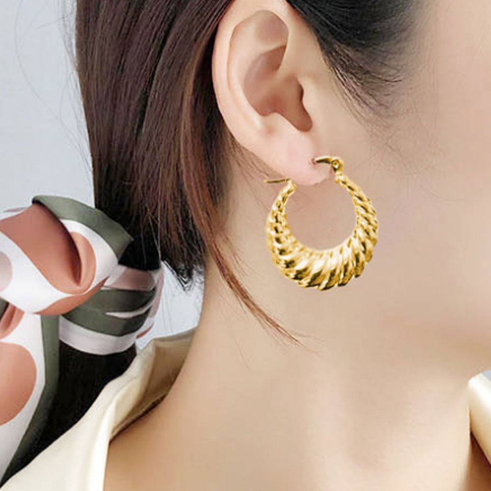baby girl large thick plain stainless steel crossaint hoop earrings18k gold plated women earring jewelry