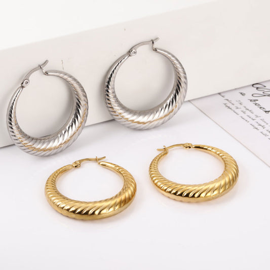 baby girl large thick plain stainless steel chunky crossaint swirl hoop earrings18k gold plated women earring jewelry