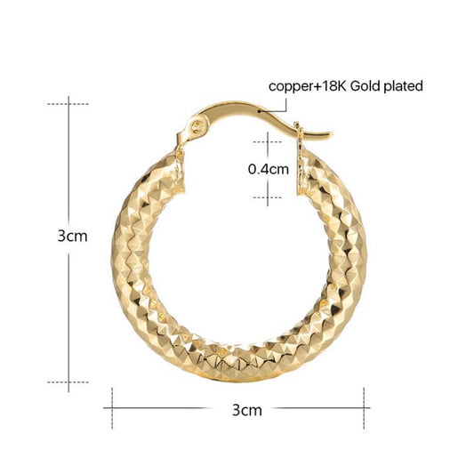 brass alloy with 18k gold plated korean fashion thick textured earrings women hoop jewelry